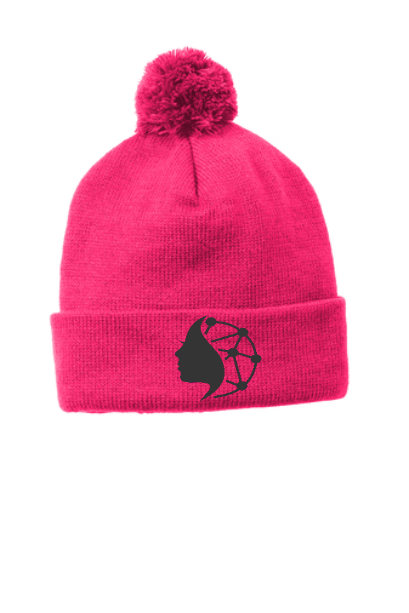 Ladies Pom Pom Branded Beanie