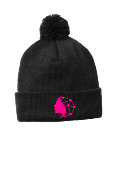 Ladies Pom Pom Branded Beanie