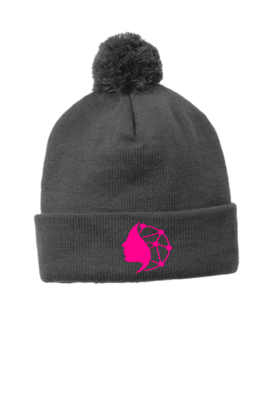 Ladies Pom Pom Branded Beanie